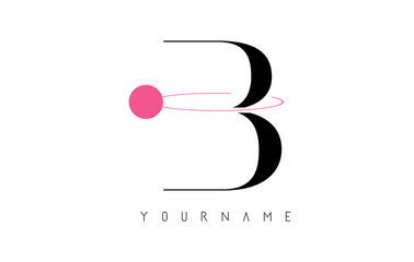 B Letter Logo Design with a Round Pink Eclipse.