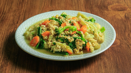 Close up portrait of vegetarian chinese food cap cay. Delicious traditional indonesian food delicacy