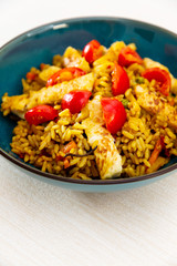 Vegetable rice with chicken meat preparation