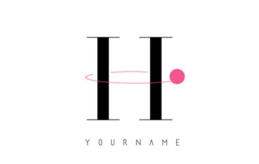 H Letter Logo Design with a Round Pink Eclipse.