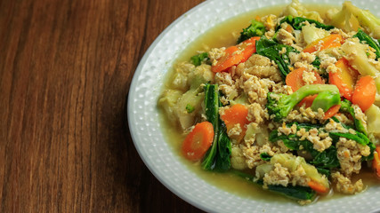 Close up portrait of vegetarian chinese food cap cay. Delicious traditional indonesian food delicacy