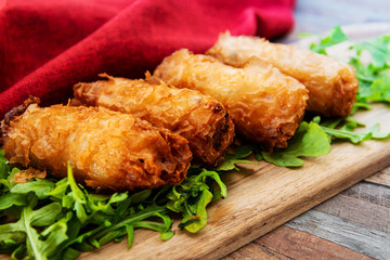 spring rolls Rice cakes stuffed with a pork stuffing accompanied by sauce