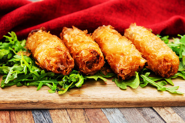 spring rolls Rice cakes stuffed with a pork stuffing accompanied by sauce