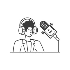 young man with earphones and microphone
