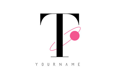 T Letter Logo Design with a Round Pink Eclipse.