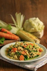 Capcay goreng or cap cai or mix vegetables with chicken & other dishes is the Hokkien-derived term for a popular Chinese Indonesian stir-fried vegetable dish that originates from Fujian cuisine