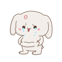 Cute bunny crying because fat, vector hand-drawn illustration in kawaii style. Excess weight . Cartoon doodle for children's textiles, t-shirts or postcards.