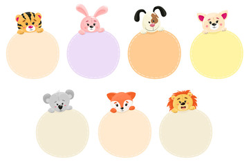Text bubbles with cute animal faces. Vector isolates in cartoon flat style. White background.