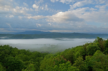 Fototapeta na wymiar Foggy summer landscape from the West Foothills Parkway of the Great Smoky Mountains, Tennessee, USA