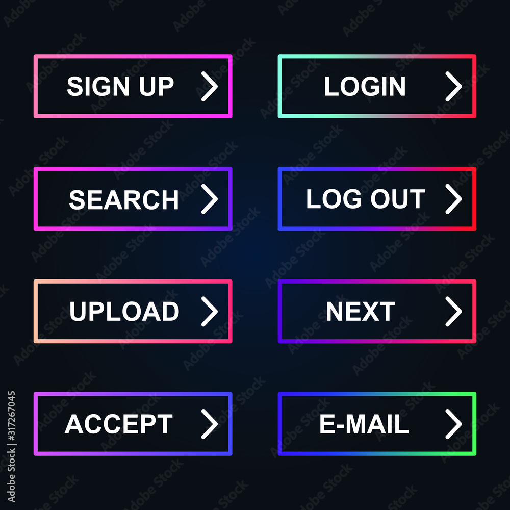 Poster Set of modern material style buttons for website, mobile app and infographic template Different gradient colors illustration graphic and web design.