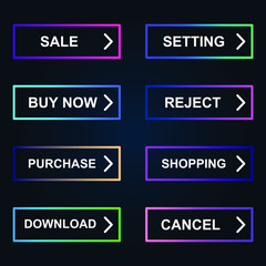 Set of modern material style buttons for website, mobile app and infographic template Different gradient colors illustration graphic and web design.
