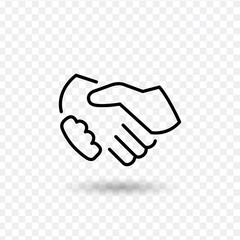 Fototapeta premium business icon handshake, thin line, black color with shadow. Stock vector illustration isolated on white background.
