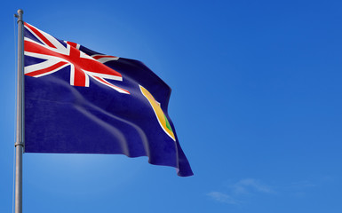 Turks And Caicos Islands flag waving in the wind against deep blue sky. National theme, international concept. Copy space for text.