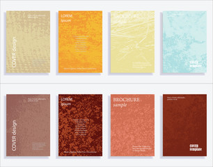Minimalistic cover design templates. Set of layouts for covers of books, albums, notebooks, reports, magazines. Vintage texture gradient effect, flat modern abstract design. Grunge mock-up texture