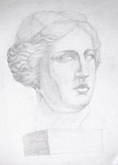 Close up Portrait of Venus de Milo - pencil drawing
