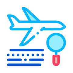 Plane Magnifier Icon Vector. Outline Plane Magnifier Sign. Isolated Contour Symbol Illustration