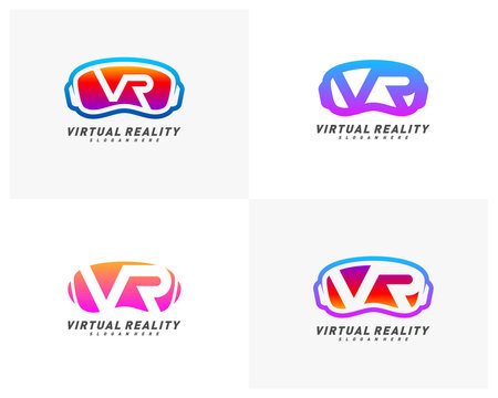 Set of Virtual Reality logo template design vector, VR Letter Logo Design with Creative Modern Trendy Typography
