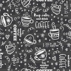 Cute hand drawn coffee cups seamless pattern, doodle background, great for textiles, banners, wallpapers, wrapping - vector design