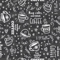 Wallpaper murals Coffee Cute hand drawn coffee cups seamless pattern, doodle background, great for textiles, banners, wallpapers, wrapping - vector design