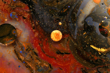 Macro Abstract bubble texture marble background. Acrylic color in water and oil.