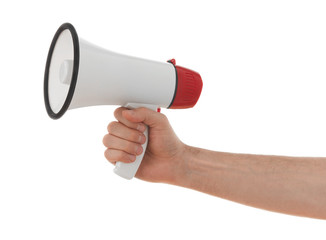 Holding a megaphone