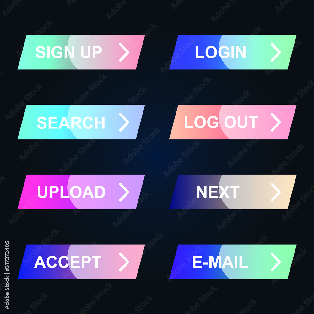 Poster Set of modern material style buttons for website, mobile app and infographic template Different gradient colors illustration graphic and web design.