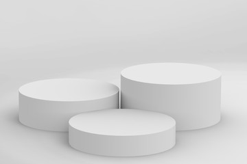 3d gray white cylinder podium minimal studio background. Abstract 3d geometric shape object illustration render.
