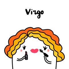 Virgo hand drawn vector illustration in cartoon comic style woman make up cosmetics