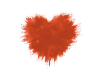 Red heart made of colorful splashes on white background.