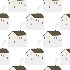 Doodle scandinavian style house background. Simple vector seamless pattern.