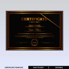 Stylish modern elegant certificate of achievement award template with badge. Certificate for award, appreciation, diploma, company, honor. Modern Certificate template design for any business needs.