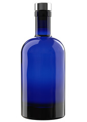 Cobalt Blue Glass Whiskey, Vodka, Gin, Wine, Tincture, Moonshine or Tequila Bottle with Metallic Cap. 3D Render Isolated on White.