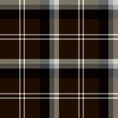 Seamless pattern in dark brown, black and white colors for plaid, fabric, textile, clothes, tablecloth and other things. Vector image.