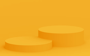 3d yellow cylinder podium minimal studio background. Abstract 3d geometric shape object illustration render. Display for summer holiday product.