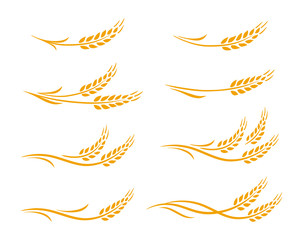 wheat ears and oats spikes icons set - obrazy, fototapety, plakaty