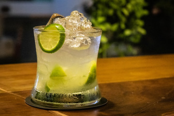 Fresh Mojito Resting on Bar Close Up