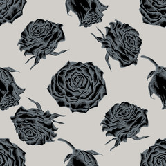 Seamless pattern with hand drawn stylized roses
