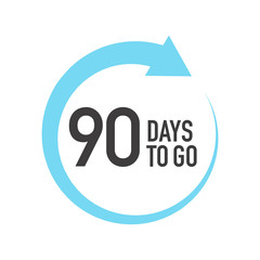 Ninety four days to go icon. Round symbol with blue arrow.