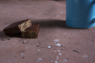 caffe and chocolate  waffle