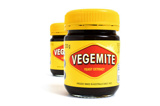 Prague, CZECH REPUBLIC - February 21, 2019: A studio shot of a two 220g jars Vegemite. Vegemite is a very popular yeast based spread in Australia