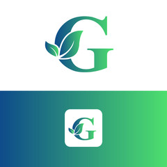 letter G and leaf logo vector, Eco Logo Design. Letter G Vector