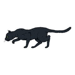 Sneaking Black Cat. VectorCartoon Illustration