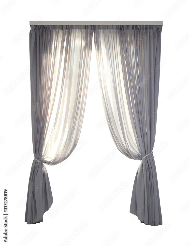 Wall mural beautiful elegant grey curtains on white background