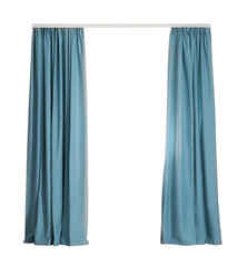 Beautiful elegant blue curtains on white background