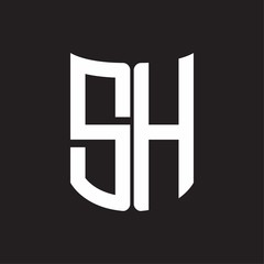SH Logo monogram with ribbon style design template on black background