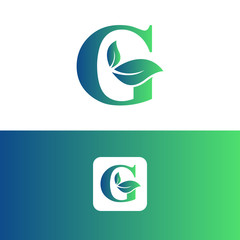 letter G and leaf logo vector, Eco Logo Design. Letter G Vector