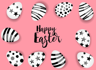 Vector illustration Happy Easter background. Top view of easter eggs. Greeting cards and decoration for Easter
