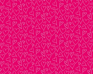 Hand drawn doodle seamless pattern with hearts. Cute red pattern for paper wrap and print design. Vector heart seamless background for Valentine's day.