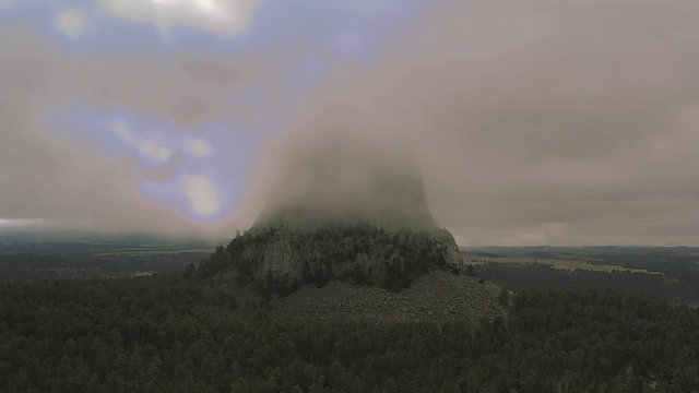 aerial of Devils Tower National Monument location for  Close Encounters Motion Picture