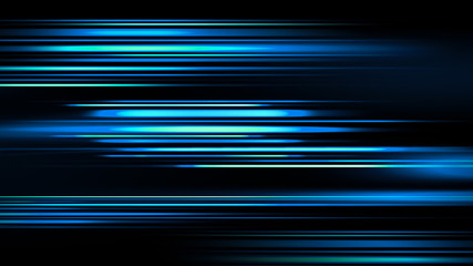 Glowing blurred light blue stripes in motion over on background. Horizontal rays of light.. Abstract digital background with lines elements. Stock illustration. - obrazy, fototapety, plakaty